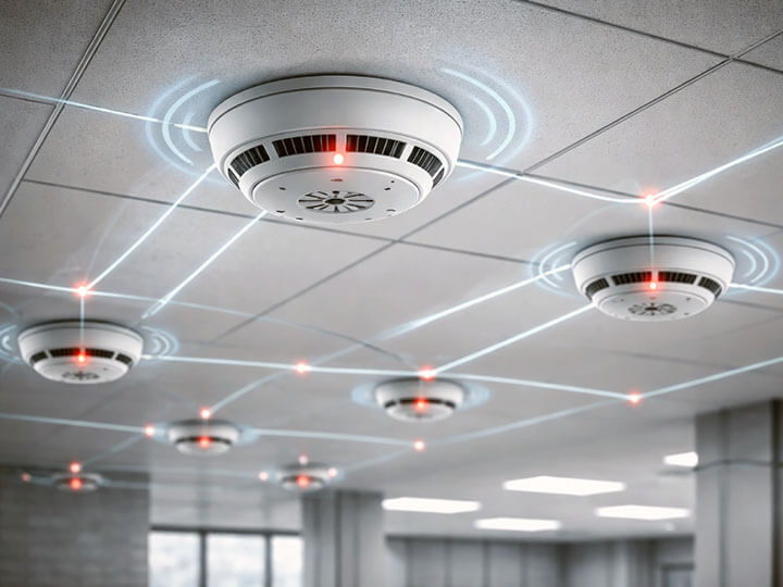 Connected smoke detector and alarm system for building safety